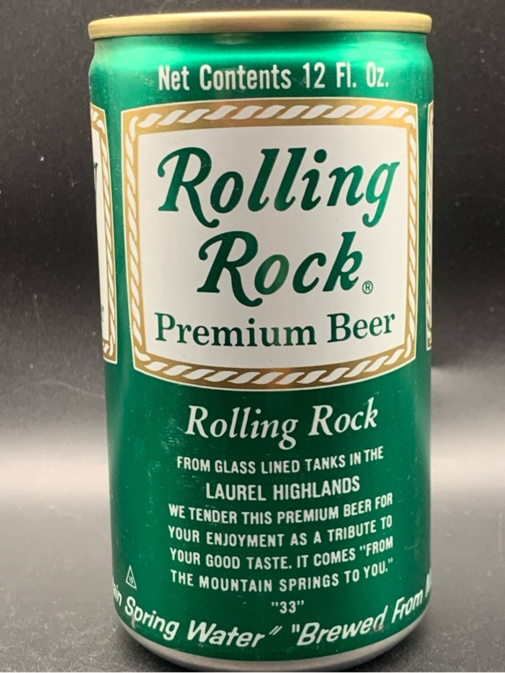 Vintage Beer Can Rolling Rock Premium Beer Empty Laurel Highlands Aluminum Can